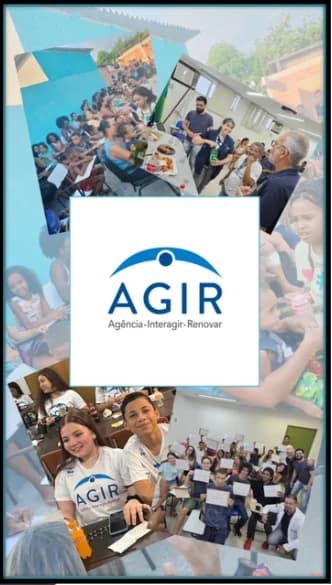 Registro institucional da AGIR com fotografias de suas atividades e pessoas reunidas